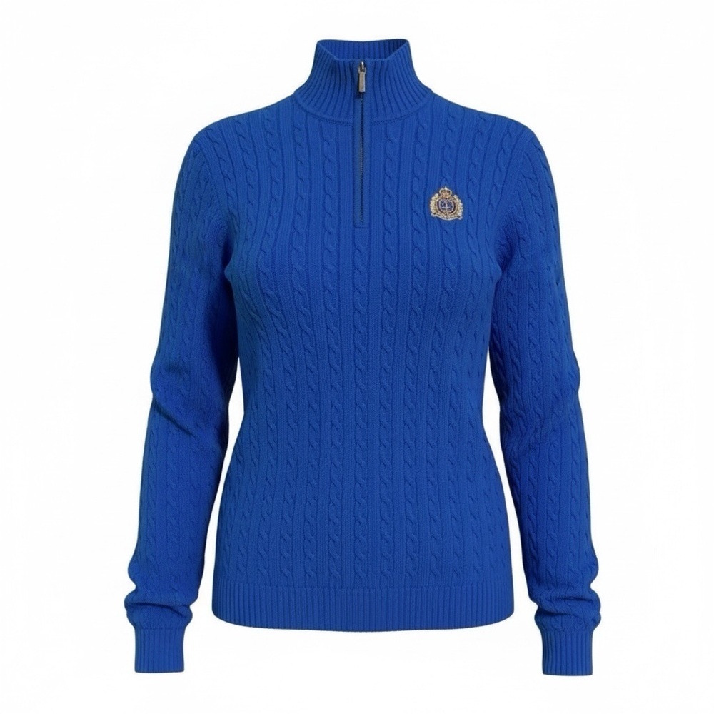 Vintage Y2K Ralph Lauren Gold Emblem Mockneck cable Knit Sweater size L